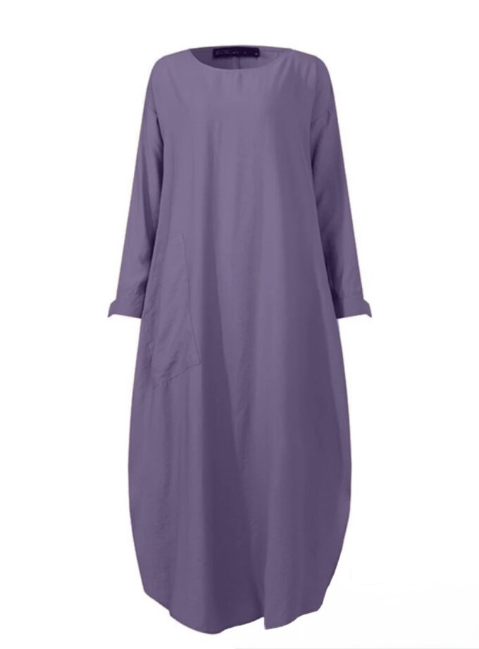 MiraMuze Muslim Women's Long Top Dress Abaya Split Midi Dress Full Sleeve Female Solid Pockets Robe