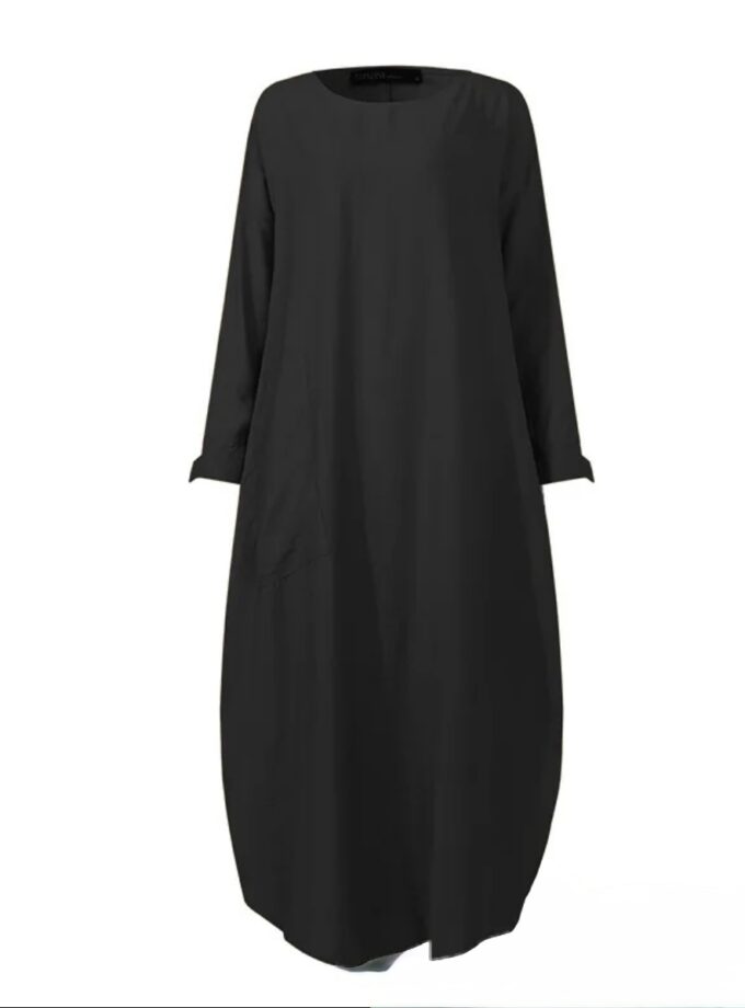 MiraMuze Muslim Women's Long Top Dress Abaya Split Midi Dress Full Sleeve Female Solid Pockets Robe