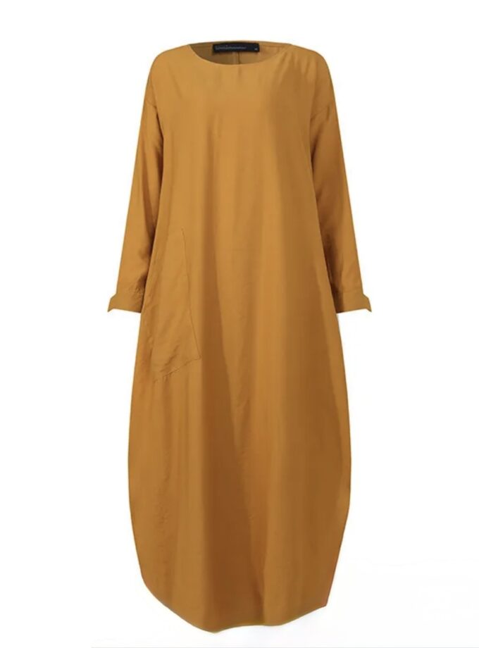 MiraMuze Muslim Women's Long Top Dress Abaya Split Midi Dress Full Sleeve Female Solid Pockets Robe