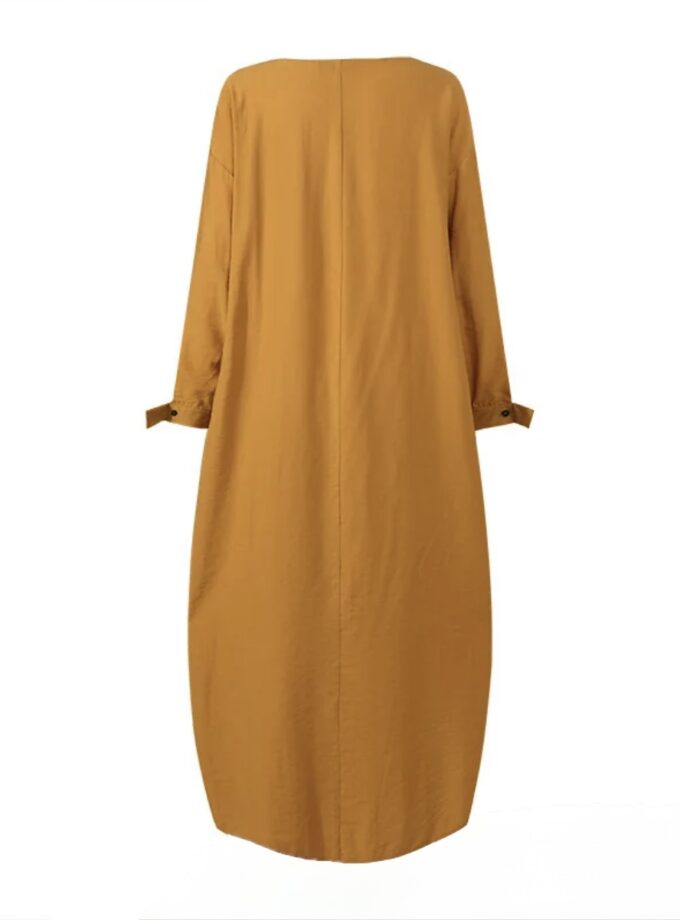 MiraMuze Muslim Women's Long Top Dress Abaya Split Midi Dress Full Sleeve Female Solid Pockets Robe