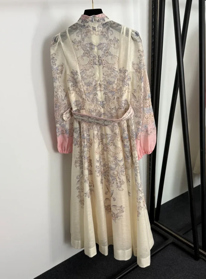 MiraMuze 2025 Women’s New High-End Fashion Dress High Neck, Slim Fit, Button Details, Decorative Print, Large Swing, Long Sleeve Design