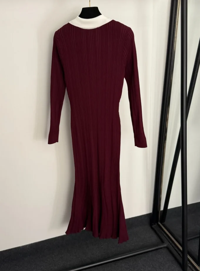 MiraMuze Winter 2025 New Women’s Diamond-Set Button Lapel Waist Knit Long-Sleeve Fishtail Dress