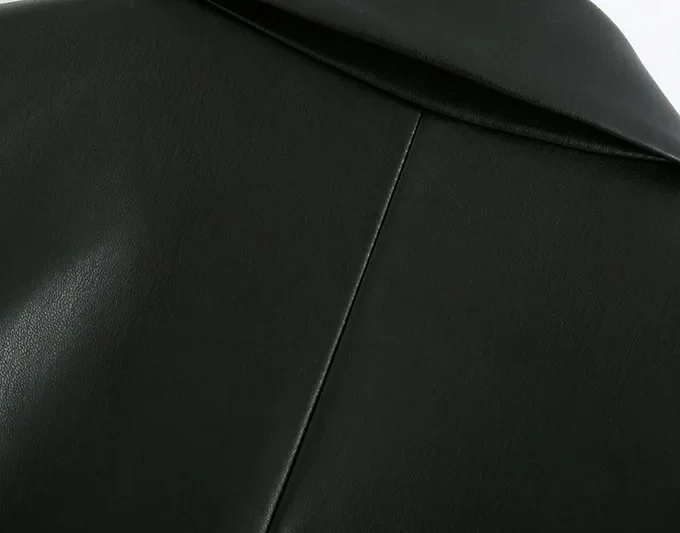 MiraMuze Autumn And Winter Street Black Women's Clothing Solid Color Suit Collar Fake Pocket Fashion Casual Women's Leather Jacket