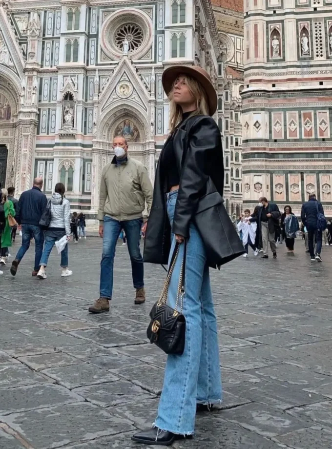 MiraMuze Autumn And Winter Street Black Women's Clothing Solid Color Suit Collar Fake Pocket Fashion Casual Women's Leather Jacket