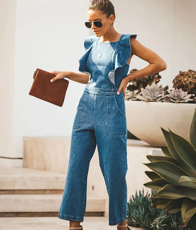 MiraMuze Lace Up One Piece Rompers Women Sexy Backless Light Blue Ladies Party Jumpsuit Straight Pants