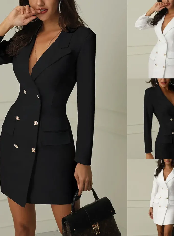 MiraMuze Women Formal Blazer Solid Color Long Sleeve Button Down Long Coats Jacket Lady Office OL Business Dresses Outerwear