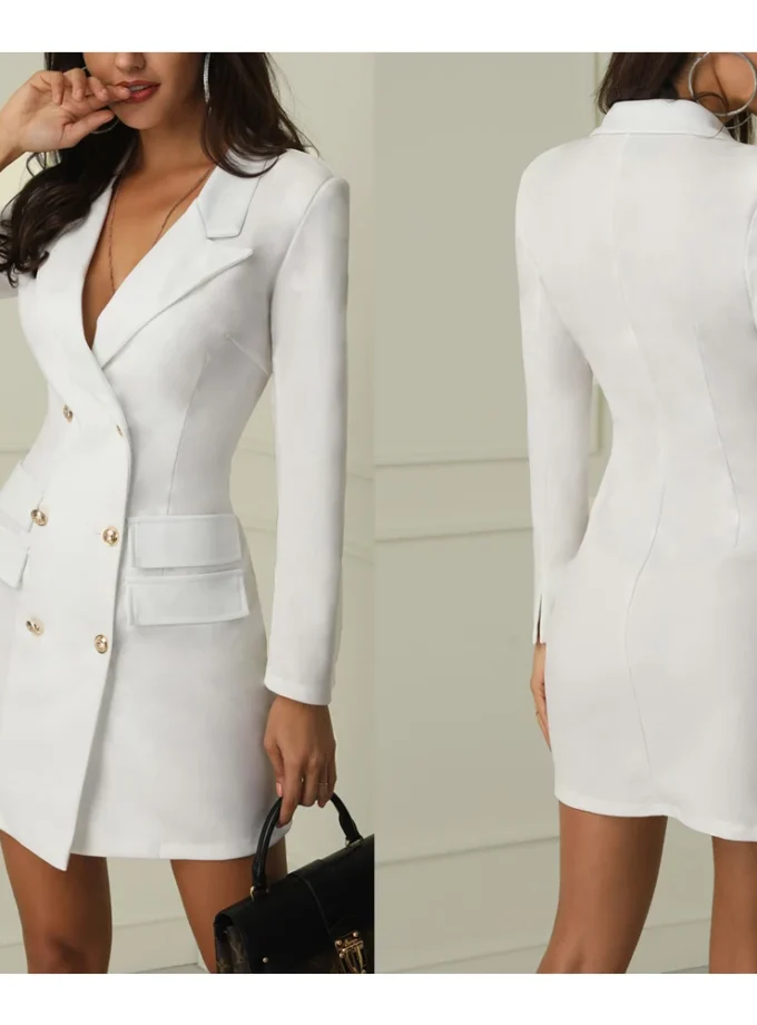 MiraMuze Women Formal Blazer Solid Color Long Sleeve Button Down Long Coats Jacket Lady Office OL Business Dresses Outerwear