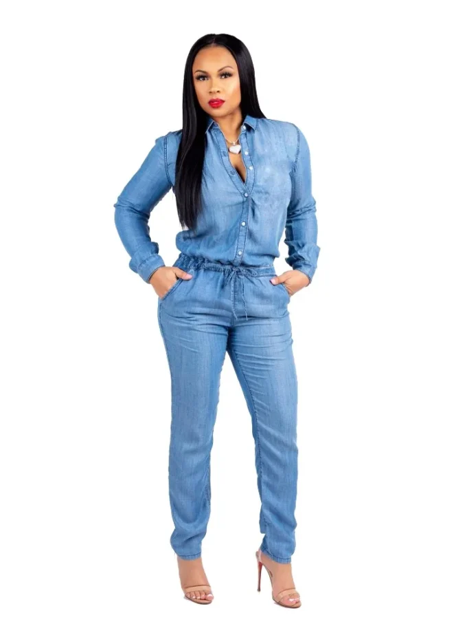 MiraMuze Fashion Autumn Jumpsuits Denim Bodysuits Long Sleeve Rompers Jeans