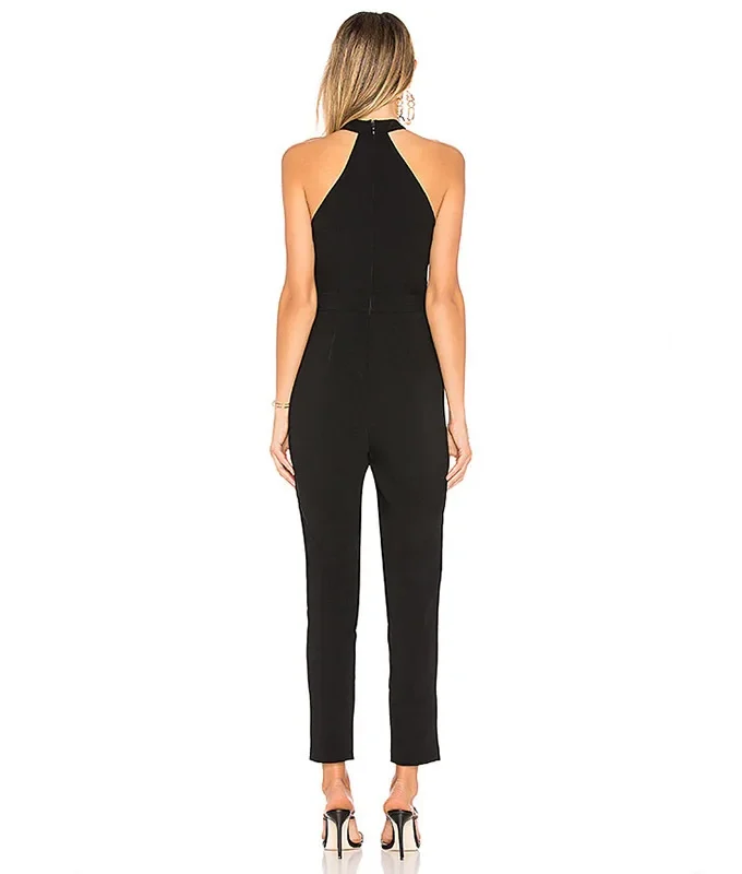 MiraMuze Long Pants Jumpsuit Party Sexy Sleelvess Black Hollow Out Romper