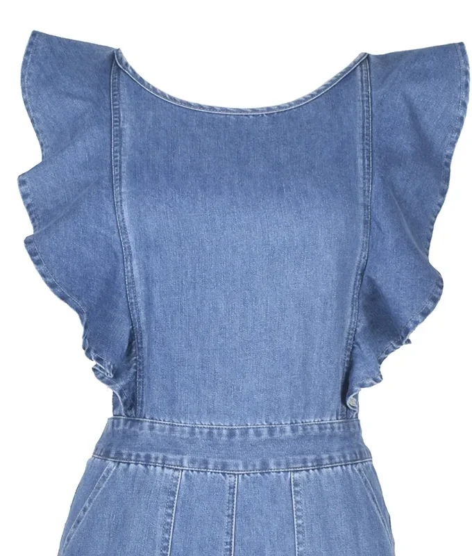 MiraMuze Lace Up One Piece Rompers Women Sexy Backless Light Blue Ladies Party Jumpsuit Straight Pants