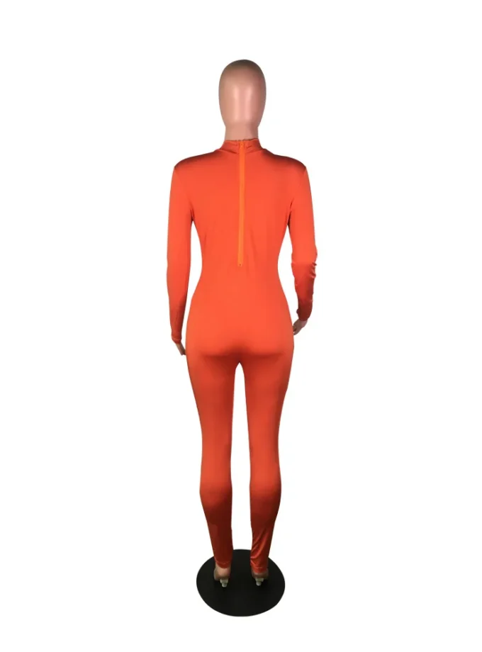 MiraMuze Sexy Bodycon Jumpsuit Romper Long Sleeve Bodysuit Women Zipper V-Neck Full Length Jumpsuit Women