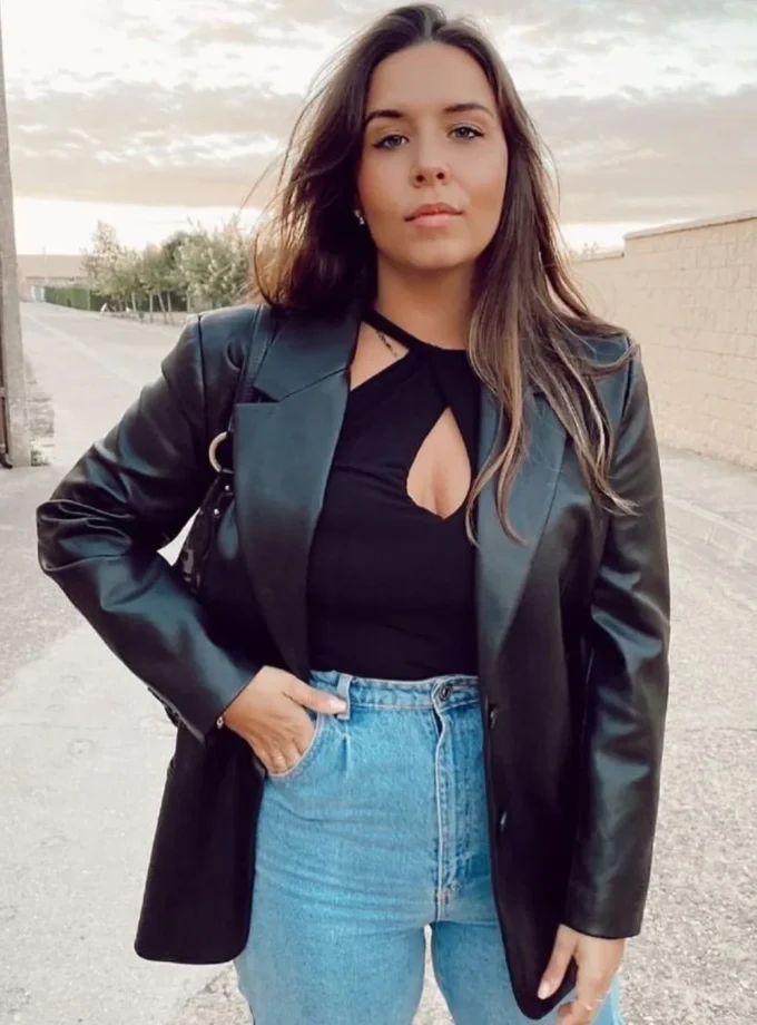 MiraMuze Autumn And Winter Street Black Women's Clothing Solid Color Suit Collar Fake Pocket Fashion Casual Women's Leather Jacket