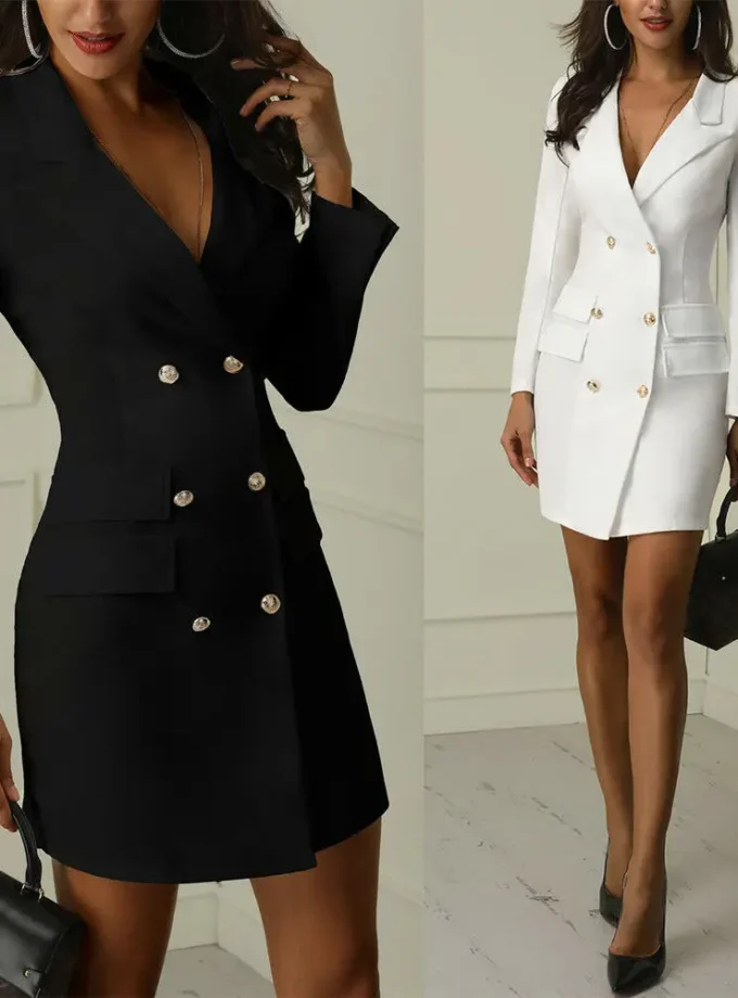 MiraMuze Women Formal Blazer Solid Color Long Sleeve Button Down Long Coats Jacket Lady Office OL Business Dresses Outerwear