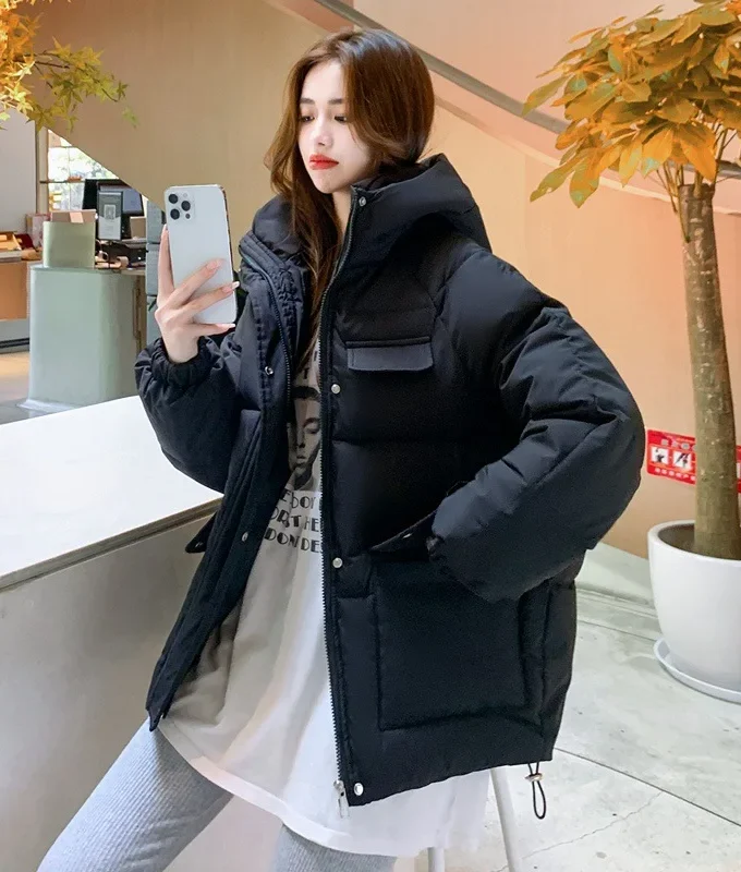 MiraMuze Women Parkas Thick Warm Coats Loose Hooded Zipper Jackets Splice Single Breasted Pockets Coat Autumn Winter Streetwear