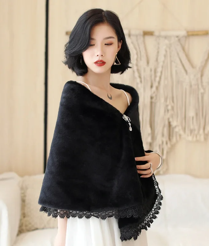 MiraMuze Faux Fur Shawl Wrap Stole Shrug Cover Up Fluffy Cape
