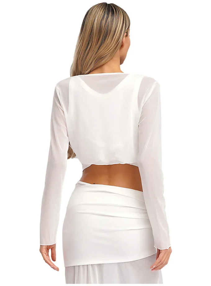 MiraMuze Semi-Sheer Shawl Long Sleeves Adult Women Clothing Cardigan Front Tie-up Short Small Thin Shawl