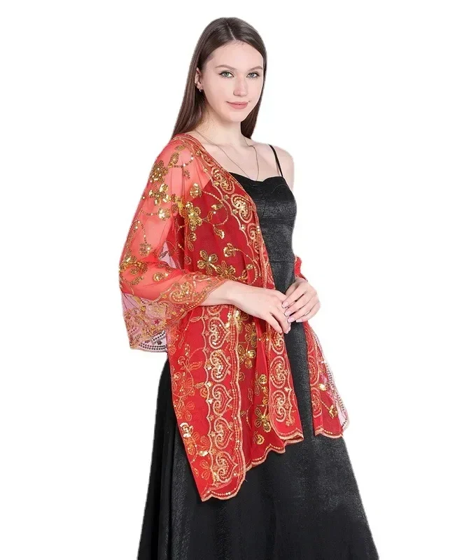 MiraMuze Spring Autumn New Sequin Shawl Cape Scarf Woman