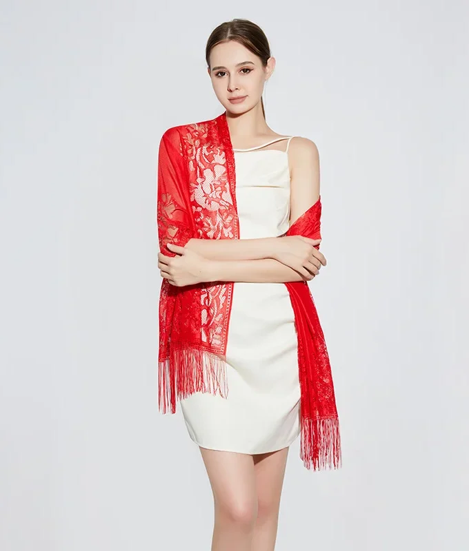 MiraMuze Elegant Lace Tassel Shawl Versatile Women's Fashion