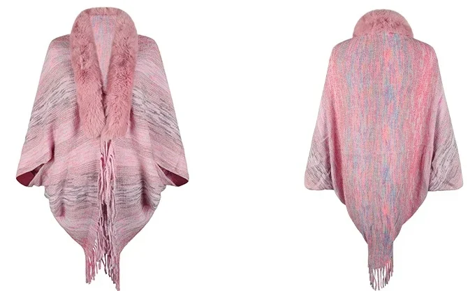 MiraMuze Fashion Elegant Jacket Coat Autumn/Winter Rainbow Stripe Tassel Shawl