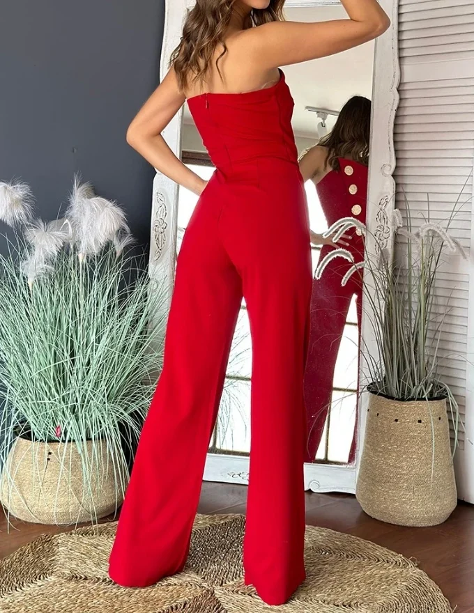 MiraMuze Jumpsuits Fashion Asymmetrical Bandeau Straples Sleeveless