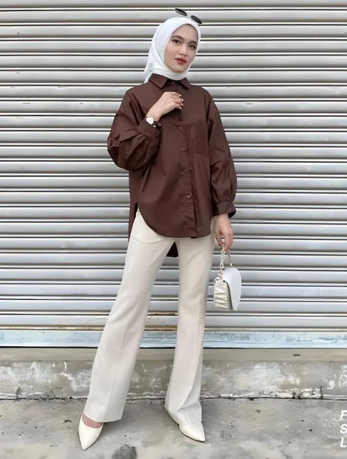 MiraMuze Women Muslim Blouse Vintage Turn Down Collar Long Sleeve Solid Single Breasted Loose Shirt Casual Islamic Clothing