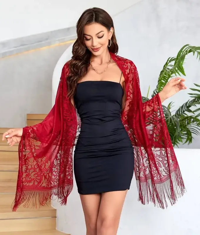 MiraMuze Elegant Lace Tassel Shawl Versatile Women's Fashion