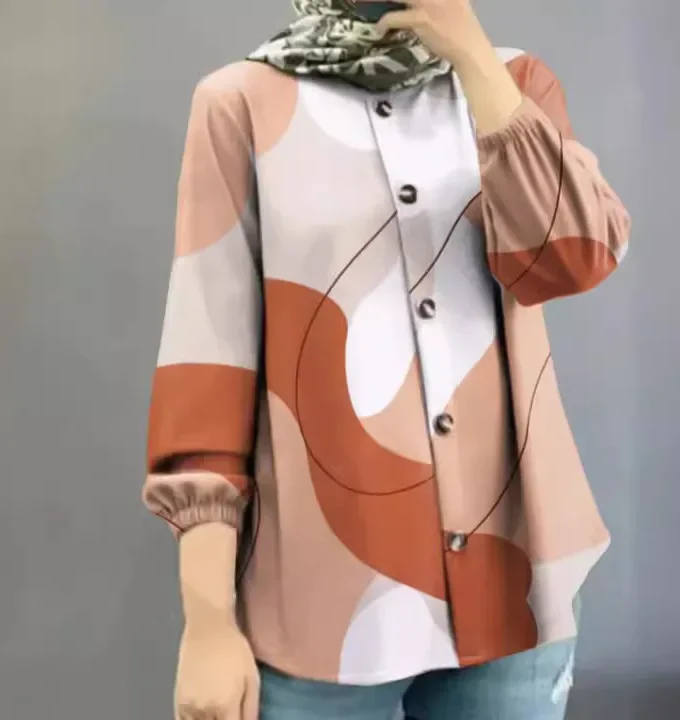 MiraMuze Printed Blouse Button Shirt Muslim Women