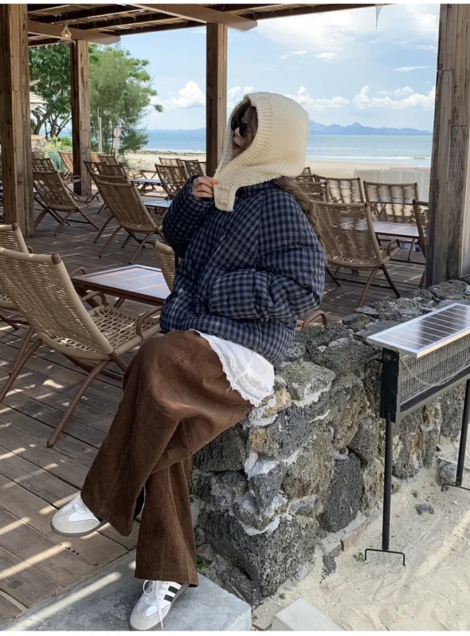 MiraMuze Short Plaid Parkas Women Streetwear Stand Collar Puffer Jacket Winter Korean Down Coats Fashion Cotton Padded Outerwears