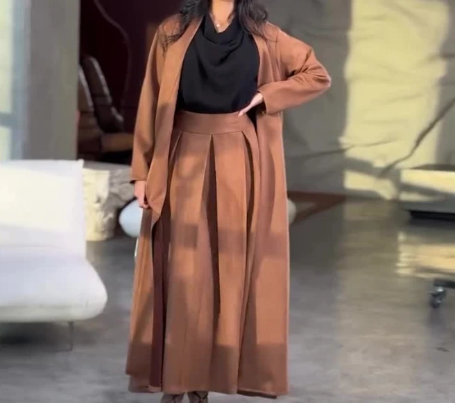 MiraMuze French Elegant Style Long Coat Half Skirt Two-Piece Set for Women's Fashion Autumn and Winter New