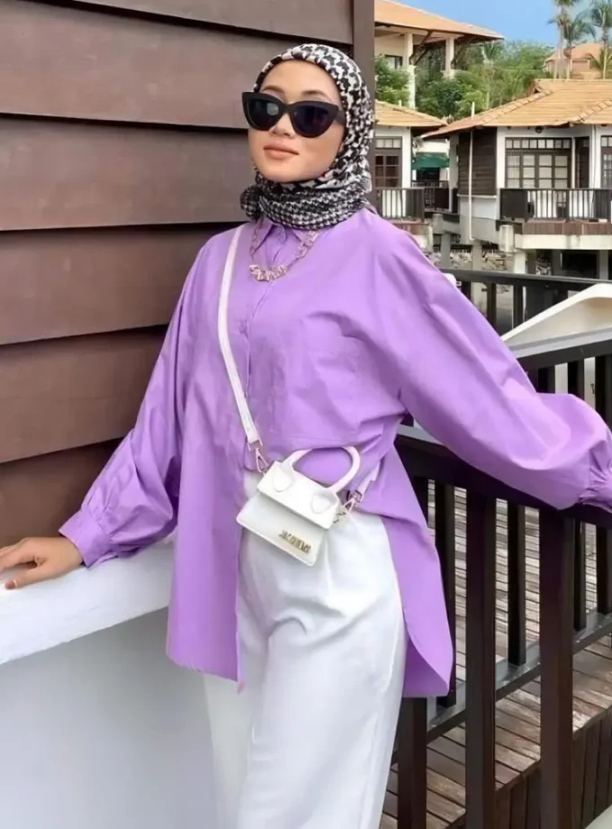 MiraMuze Women Muslim Blouse Vintage Turn Down Collar Long Sleeve Solid Single Breasted Loose Shirt Casual Islamic Clothing