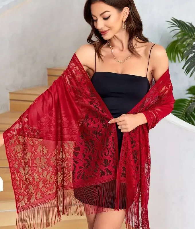 MiraMuze Elegant Lace Tassel Shawl Versatile Women's Fashion