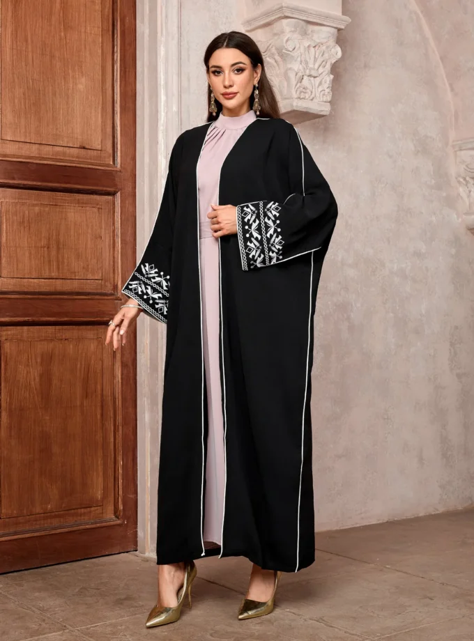 MiraMuze Fashion Classic Embroidered Abaya Dress Outwear Women Long Sleeve Loose Arabic Muslim Caftan