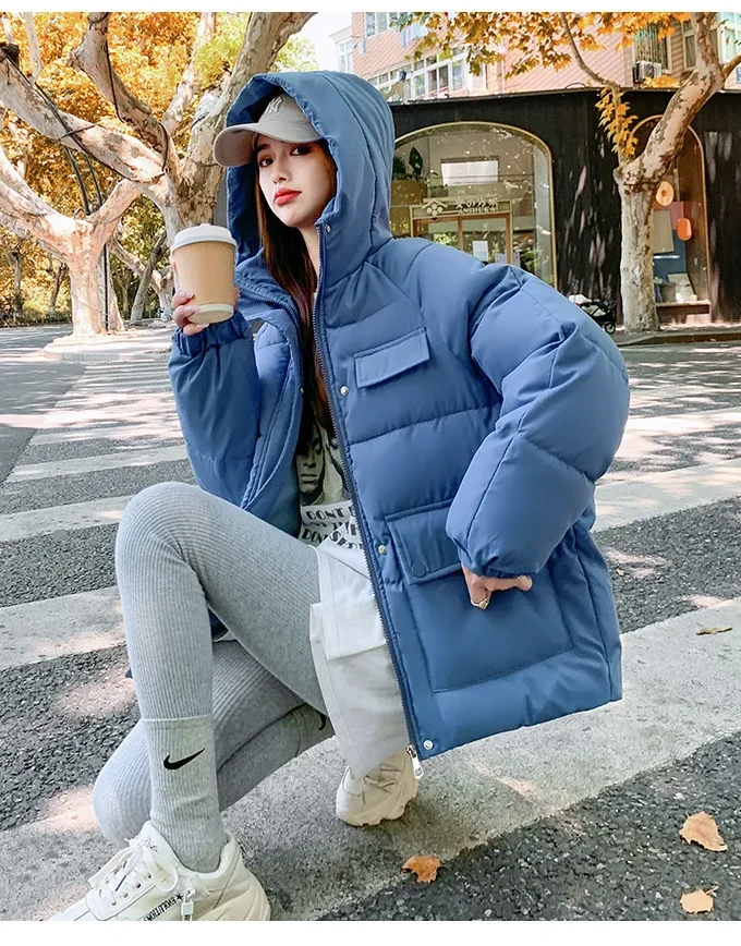 MiraMuze Women Parkas Thick Warm Coats Loose Hooded Zipper Jackets Splice Single Breasted Pockets Coat Autumn Winter Streetwear