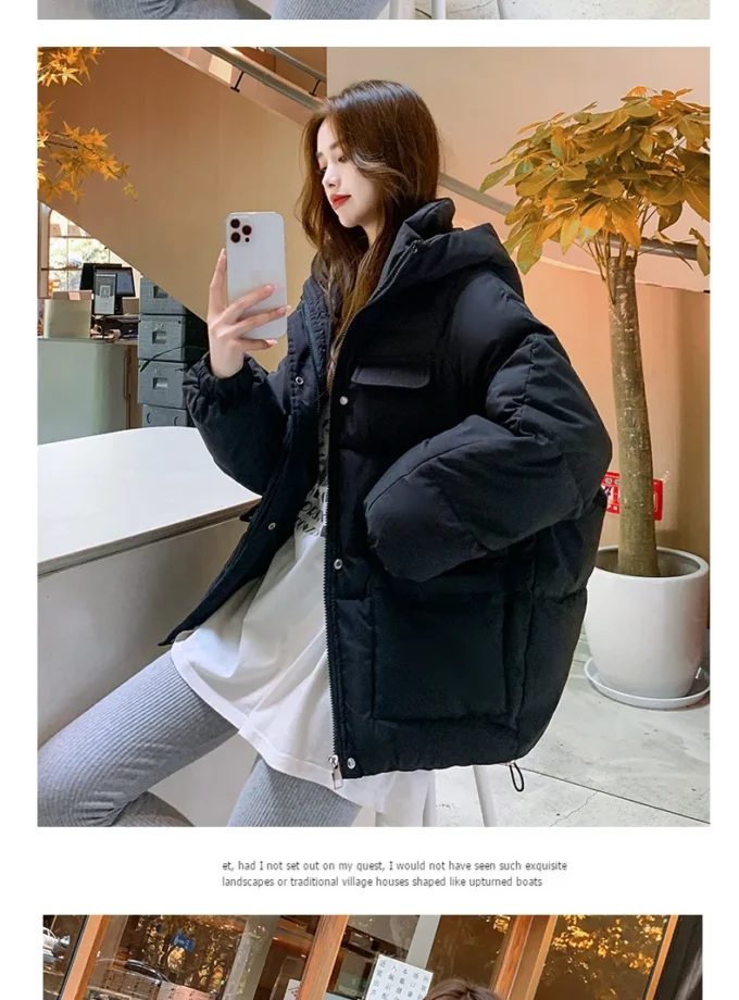 MiraMuze Women Parkas Thick Warm Coats Loose Hooded Zipper Jackets Splice Single Breasted Pockets Coat Autumn Winter Streetwear