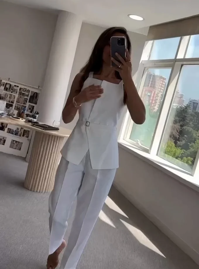 MiraMuze 2025 Women's Fashion Spring and Summer Latest Hot Selling Dresses New Women's Clothing Style Commuting Sleeveless Slim Gray Suit