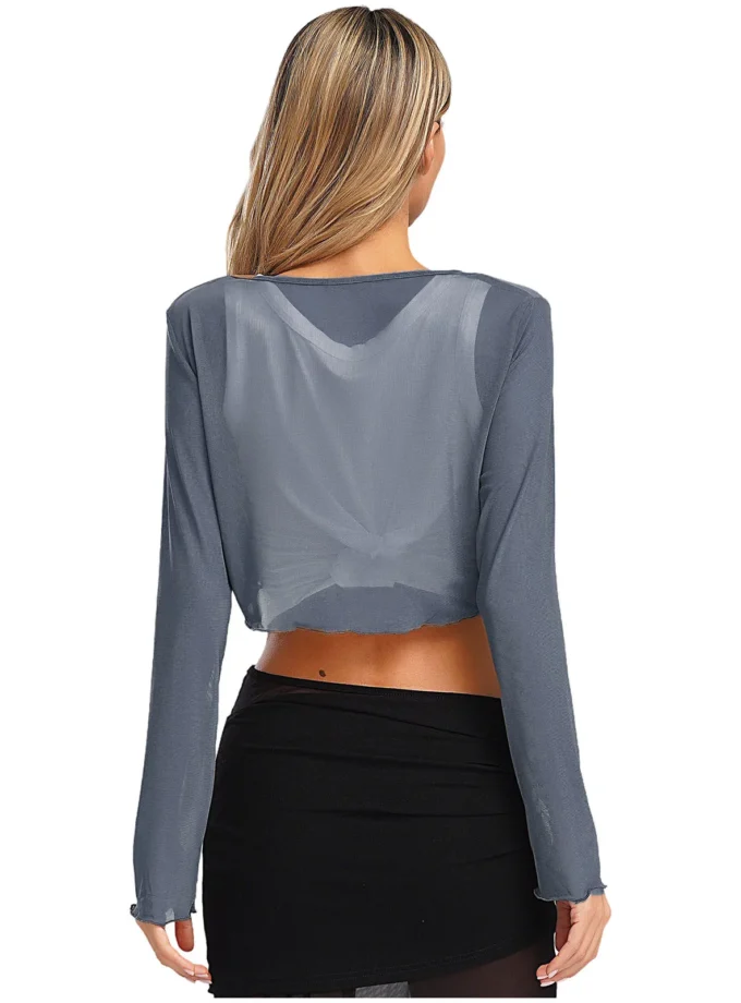 MiraMuze Semi-Sheer Shawl Long Sleeves Adult Women Clothing Cardigan Front Tie-up Short Small Thin Shawl