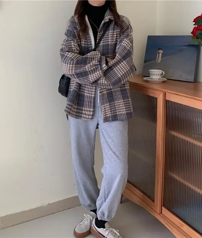 MiraMuze Velvet Thick Warm Women's Plaid Shirt Female Stripe Long Sleeve Tops Winter Fleece Casual Check Blouse Autumn