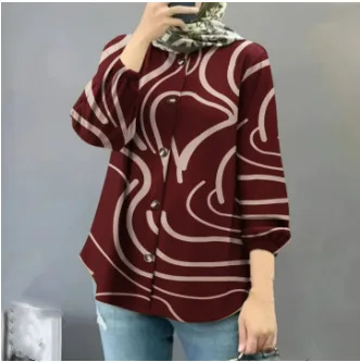 MiraMuze Button Shirt Printing Women Muslim