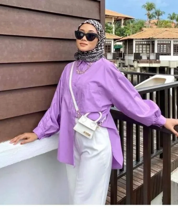 MiraMuze Women Muslim Blouse Vintage Turn Down Collar Long Sleeve Solid Single Breasted Loose Shirt Casual Islamic Clothing