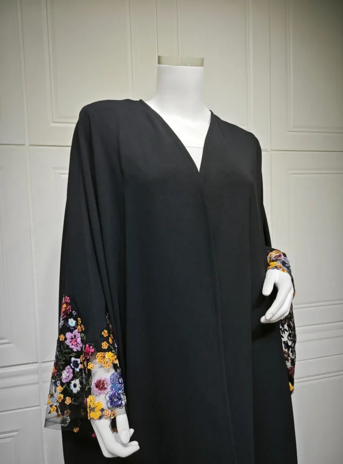 MiraMuze Islamic Clothing Women Abaya Muslim Dresses Embroidered Flower Sleeve Chiffon Kaftan Dresses Women Cardigan