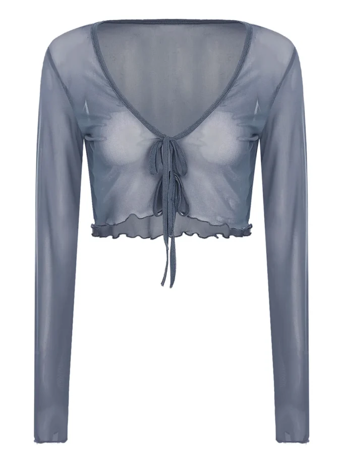 MiraMuze Semi-Sheer Shawl Long Sleeves Adult Women Clothing Cardigan Front Tie-up Short Small Thin Shawl