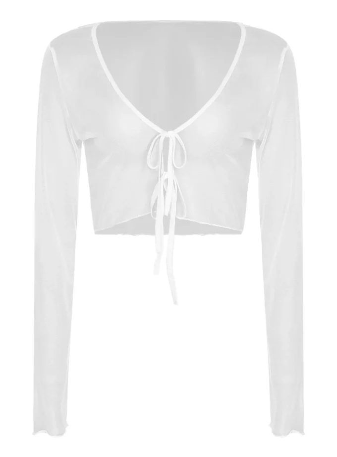 MiraMuze Semi-Sheer Shawl Long Sleeves Adult Women Clothing Cardigan Front Tie-up Short Small Thin Shawl