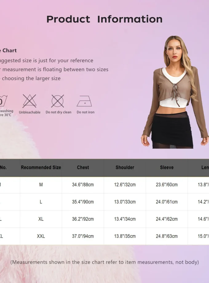 MiraMuze Semi-Sheer Shawl Long Sleeves Adult Women Clothing Cardigan Front Tie-up Short Small Thin Shawl