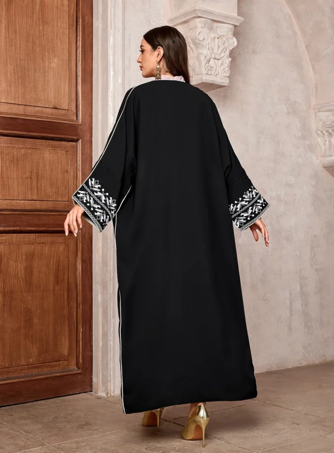MiraMuze Fashion Classic Embroidered Abaya Dress Outwear Women Long Sleeve Loose Arabic Muslim Caftan