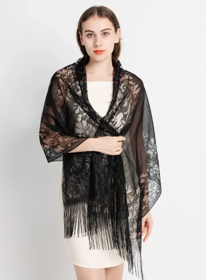MiraMuze Elegant Lace Tassel Shawl Versatile Women's Fashion