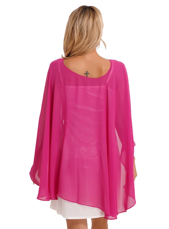 MiraMuze Chiffon Solid Pullover Capes Shawl Hi-low Hem Thin Soft Shrug Ponchos