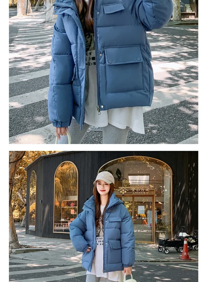 MiraMuze Women Parkas Thick Warm Coats Loose Hooded Zipper Jackets Splice Single Breasted Pockets Coat Autumn Winter Streetwear