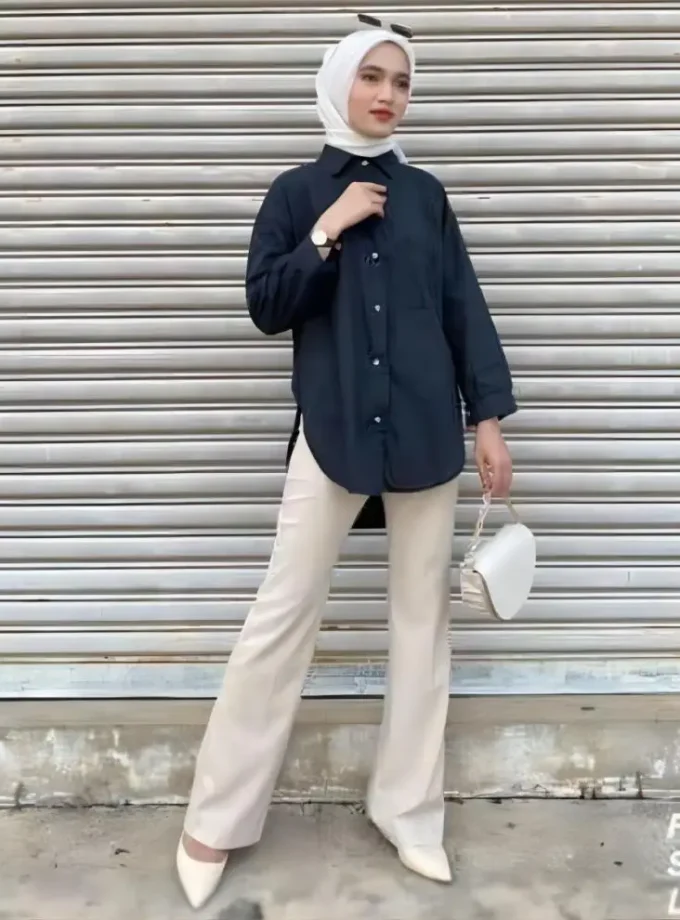 MiraMuze Women Muslim Blouse Vintage Turn Down Collar Long Sleeve Solid Single Breasted Loose Shirt Casual Islamic Clothing