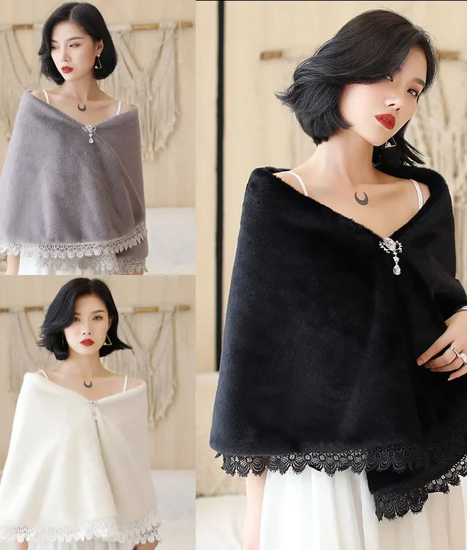MiraMuze Faux Fur Shawl Wrap Stole Shrug  Cover Up Fluffy Cape