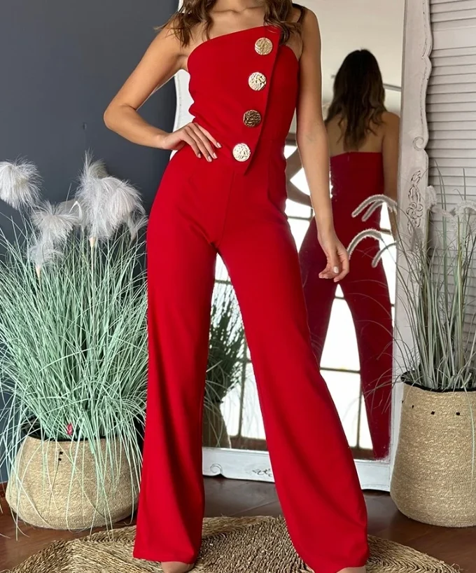 MiraMuze Jumpsuits Fashion Asymmetrical Bandeau Straples Sleeveless